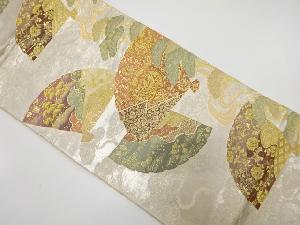 アンティーク　引箔　桧扇に鳳凰・松模様織り出し袋帯（材料）